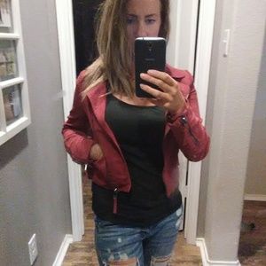 Cropped faux suede moto jacket
